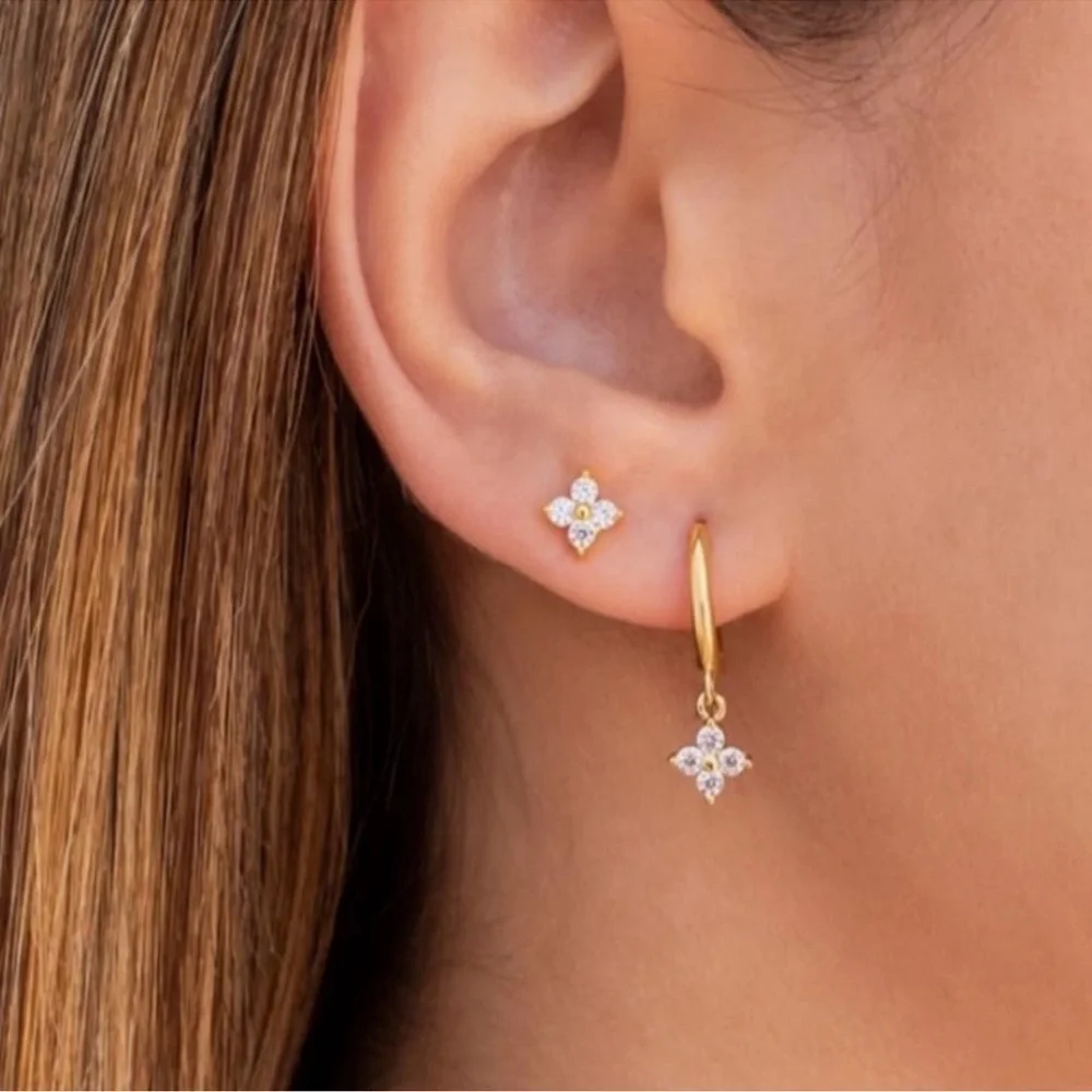 Sterling Silver Hoop Earrings with Sparkling Star Charm - Swarovski Inspired